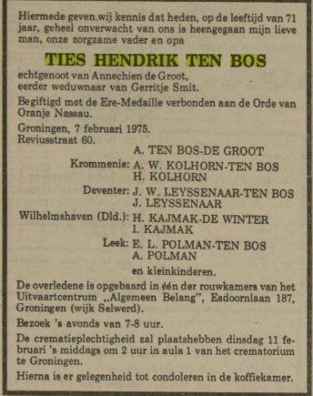 ties hendriks ten bos in 1975.